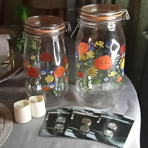 Set 2 vintage r.carmen vintage poppy jars w/2 votive candles w/batteries - Picture 12 of 12